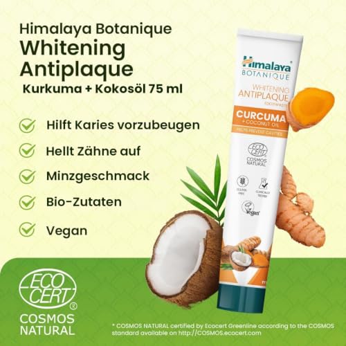 Ecocert Cosmos Natural-zertifizierte Himalaya Botanique Whitening Antiplaque-Zahnpasta mit Bio-Wirkstoffen… – Ansicht 3