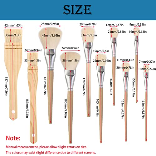 Fortunemee 10 Pcs Assorted Size Paint Brush Gilding Brush Gold Leaf Goat Hair Duster Flat Hake Brush Sweep Mops For Watercolor, Wash, Ceramic Pottery Painting, Metallic Foil Flakes Art Crafts Supplies #TOP2