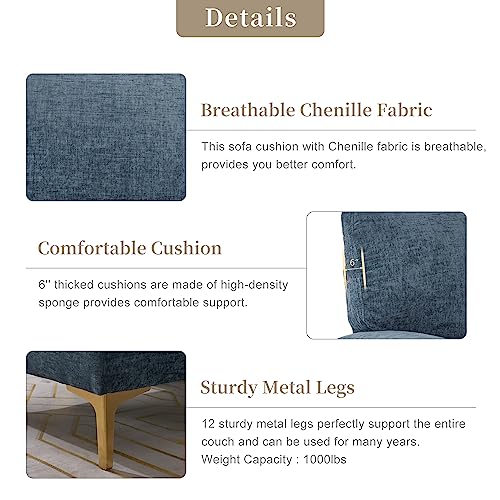 Veryke U Shape Sectional Sofa Couch,Modern 110'' Chenille Fabric Sectional Couch Sofa, Upholstered Sofa Bed With Golden Metal Legs For Living Room #TOP3