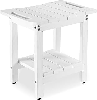HDPE Shower Bench for Inside Shower – Waterproof, Durable Shower Chair and Stool for Adults – Complete with Storage Shelf & Adjustable Feet – Supports 300 lbs for Bathroom & Bathtub, White