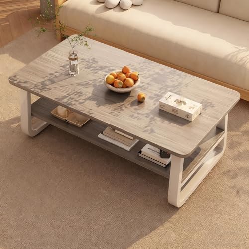 家庭用デスク、コーヒーテーブル、学習机、レトロスタイル、スチールフレーム、収納棚付き、木製天板、家庭・書斎・寝室に最適(Gray,120cm)