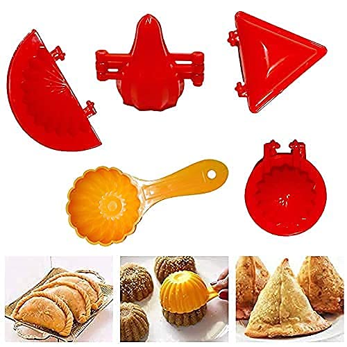 SWASTIK Plastic Dumpling Pie Maker for Samosa, Modak, Gujiya, and Kachori with Ladoo Making Spoon Set for Kitchen Multipurpose