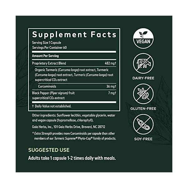 Gaia-Herbs-Turmeric-Supreme-Extra-Strength-Turmeric-Curcumin-Supplement-with-Black-Pepper-Daily-Joint-Support-Healthy-Inflammatory-Response-Vegan-Liquid-Capsules-60-Count Gaia Herbs Turmeric Supreme Extra Strength - Helps Reduce Occasional Swelling from Normal Wear & Tear - with Turmeric Curcumin & Black Pepper - 60 Vegan Liquid Phyto-Capsules (Up to 60-Day Supply)