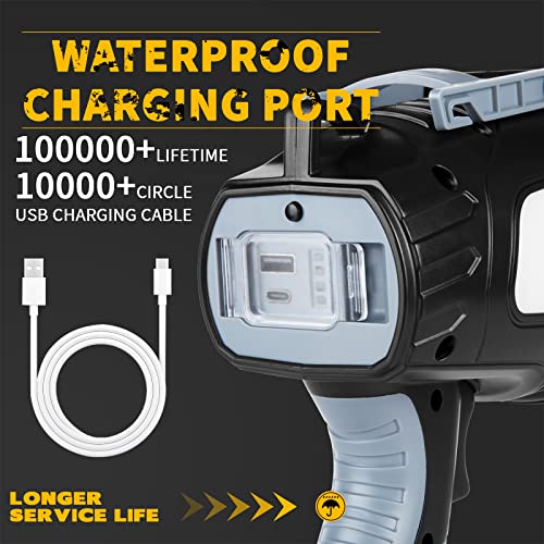 Niaochao Rechargeable Spotlight Flashlight, 200000 Lumens Spot Lights Outdoor Handheld Spotlight Searchlight With Cob Light, 6 Modes, Folding Stand, Ipx6 Waterproof #TOP3