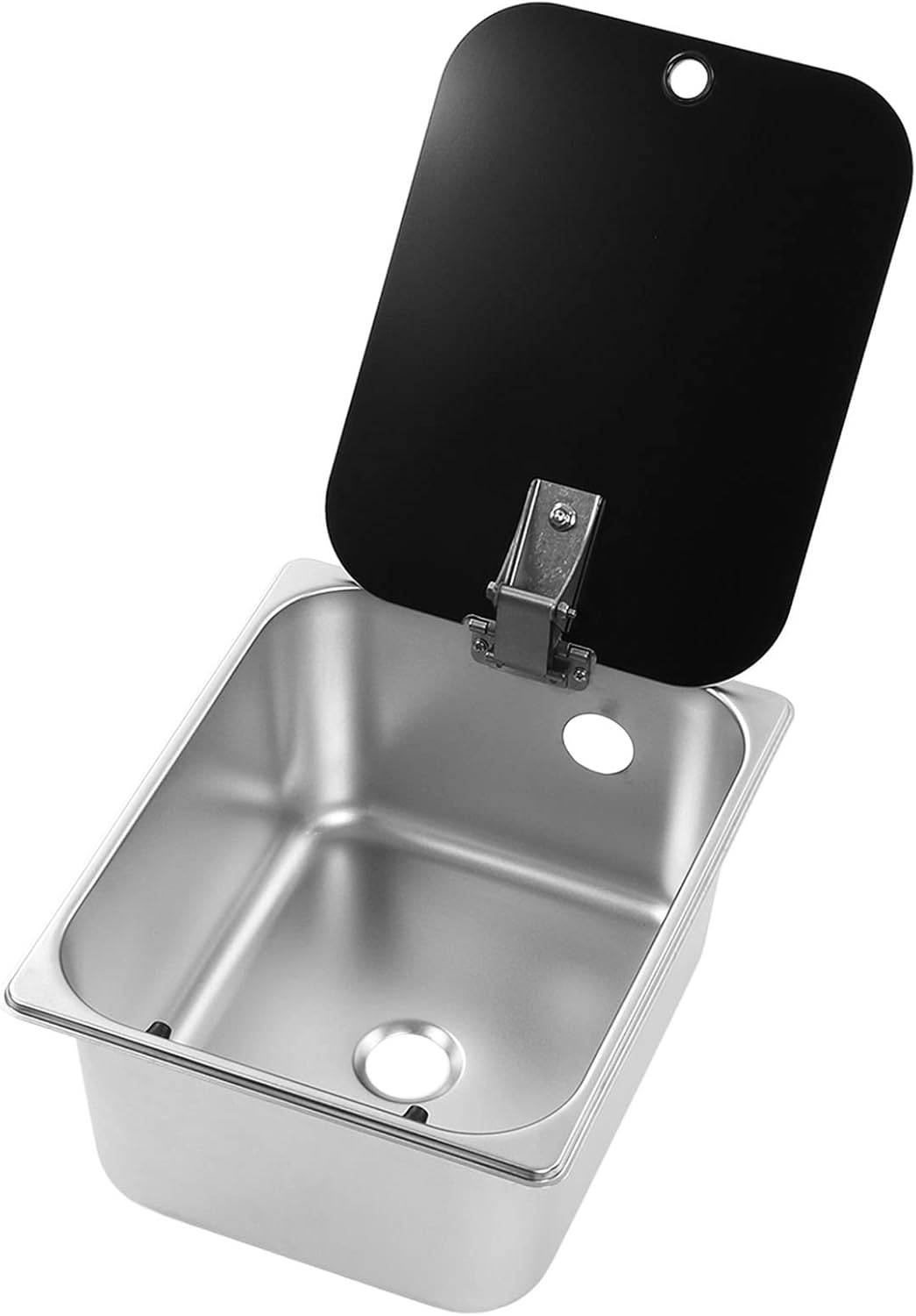 RVキッチンシンク-300x240x150mm平方ステンレス鋼シングルボウル、40mm排水管、強化ガラスカバー、RVヨットと互換性