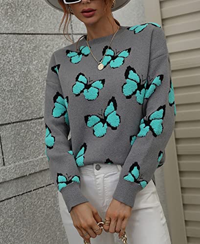 Image of JUNBOON Women's Casual Leopard Print Knitted Pullover Sweaters Long Sleeve Crew Neck Jumper Tops