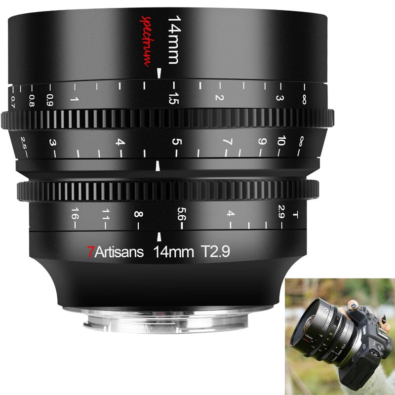 7artisans 14 mm T/2.9 obiektyw Cine, pełnoklatkowy ultraszerokokątny, duża przysłona do montażu RF-Mount EOS-R, RED, EOS-R3, EOS-R5, EOS-R6, EOS-RP