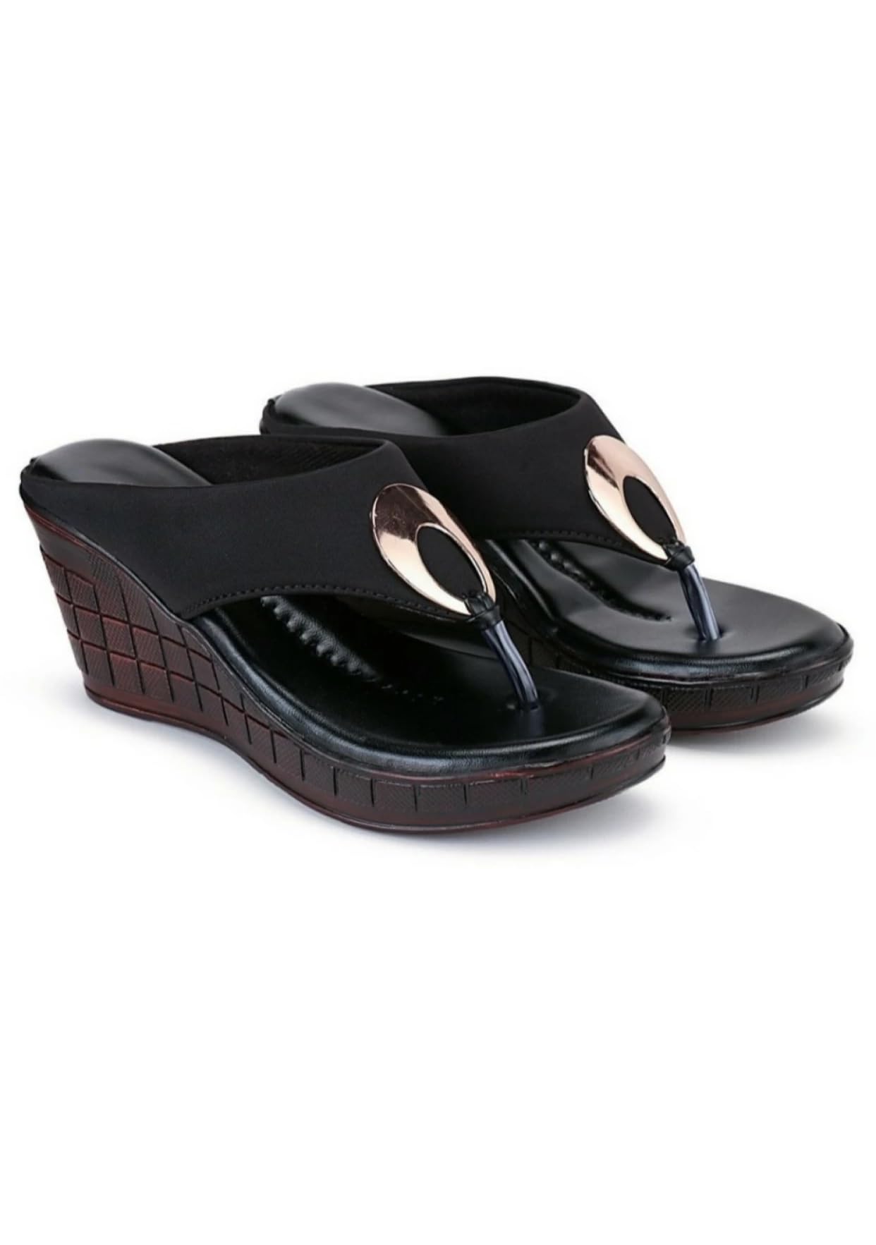 Stylish Stylish Black Wedge Thong Sandals for Women | Elegant and Comfortable Womens Footwear | Perfect Party Sandals with Decorative Buckle |-image-45