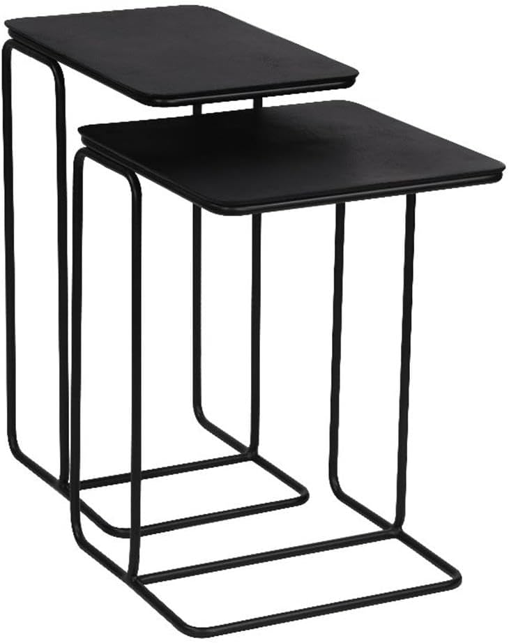 Pemberly Row Contemporary Nesting End Tables, 22.04" H x 15.74" W x 15.74" D, Black Mineral Composite Finish, Solid Metal Frame, Slim Design Versatile for Living Room, Home Office Use