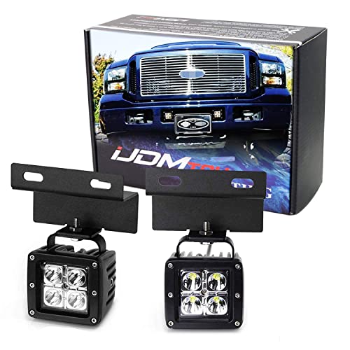 iJDMTOY Lower Grille LED Pod Light Fog Lamps Compatible With 2005-07 Ford F250 F350 F450 Excursion, Includes (2) 20W CREE LED Cubes, OEM Foglamp Location Mounting Brackets & On/Off Switch Wiring Kit