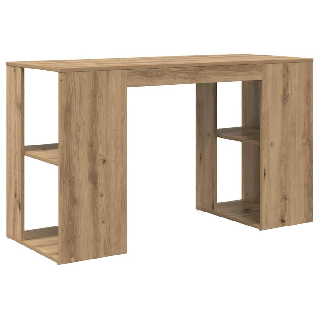 Scrivania in legno di rovere Artisan, 130 x 50,5 x 75 cm, con vano portaoggetti, 2 ripiani, ergonomica, per casa, ufficio, lavoro al computer, laptop, gaming, segretario, mensola, gestione