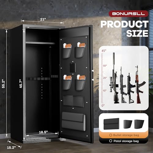 Image of Bonusall 12-15 Gun Safe for Rifles, Large Rifle Safe for 9 Rifles & 4 Pistols with Digital Keypad, Anti-Pry Steel Cabinet, Adjustable Shelves & Dual Alarm for Home