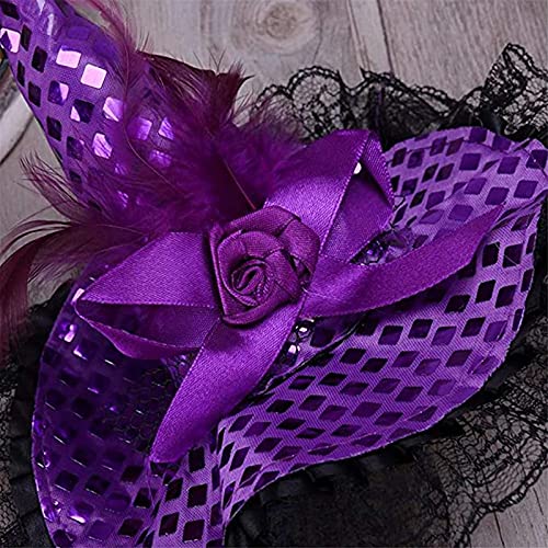 Asekonc Halloween Women’s Witch Hat Headband And 1 Pairs Long Striped Socks Knee High Stocking For Halloween Party Favors Supplies Cosplay Costume(Purple) #TOP3