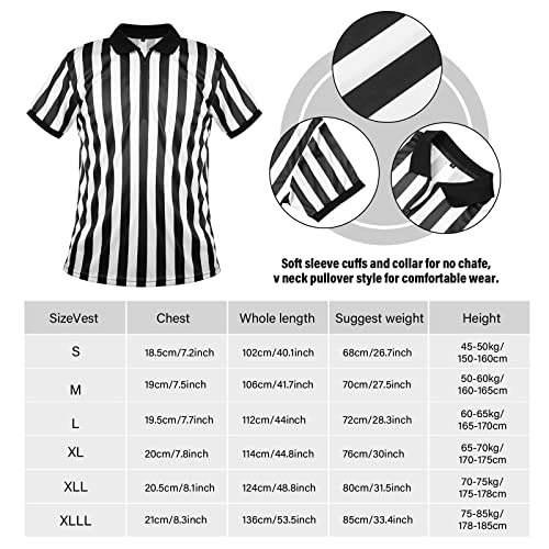 Geyoga 4 Pcs Men's Official Referee Costume Set Black & White Stripe Referee Zipper Collar Shirt Official Referee Hat Stainless Whistle With Lanyard Yellow Penalty Flag For Halloween Cosplay (Medium) #TOP1