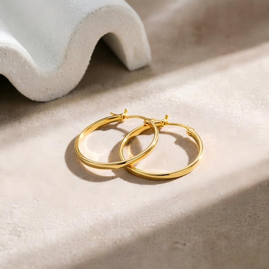 14K Gold Hoop Earrings for Women - Lightweight Classic Square Tube 14K Gold Earrings, Timeless Everyday Jewelry