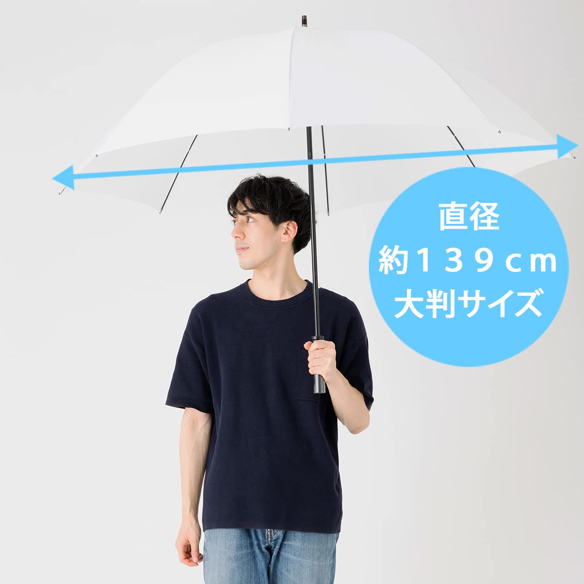 Duży parasol drzwi męski parasol pod ręką prosty [biały] 80 cm (import z Japonii)