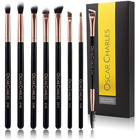 Oscar Charles 8-Piece Professional Eye Makeup Brush Set with Soft Blending Brushes, Eyeshadow Brushes, and Eyebrow Brushes - Rose Gold Cover