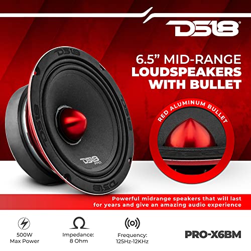 Ds18 Pro-X6Bm Loudspeaker - 6.5", Midrange, Red Aluminum Bullet, 500W Max, 250W Rms, 8 Ohms - Premium Quality Audio Door Speakers For Car Or Truck Stereo Sound System (1 Speaker) #TOP1