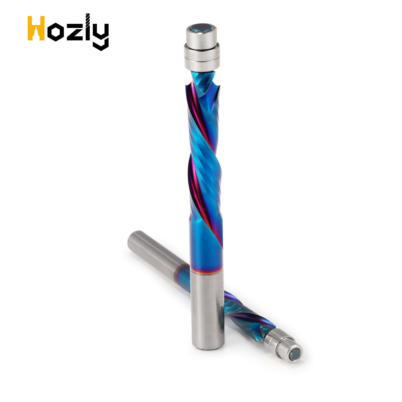 EU_HOZLY Spiral Bündigfräser 8mm Schaft, UP&DOWN Cut Spirale Flush Trim Router Bit,35mm Schnittlänge mit ano Beschichtung,Carbide Drill Bits,Wood Milling Cutters (8 * 35 * 80L)
