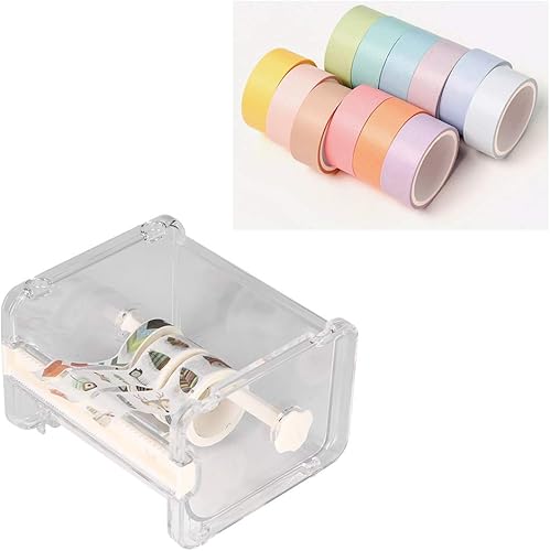 Miniatura 4 de Dispensador de cinta adhesiva transparente, soporte de cinta Washi de escritorio con cortador para oficina (cintas no incluidas) (blanco)