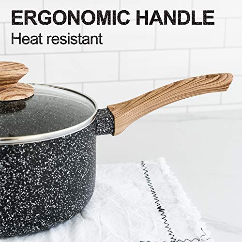 Michelangelo 3 Quart Saucepan With Lid, Nonstick Sauce Pan With Lid, Small Pot With Lid, Granite Coating Sauce Pan 3 Quart, Small Sauce Pot, Nonstick Stone Pot With Ergonomic Bakelite Handle #TOP7