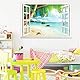 Lichi 3D Fake Window Wall Sticker of Tropical Beach View Sunshine Scenery Mural Decal for Home Decoration