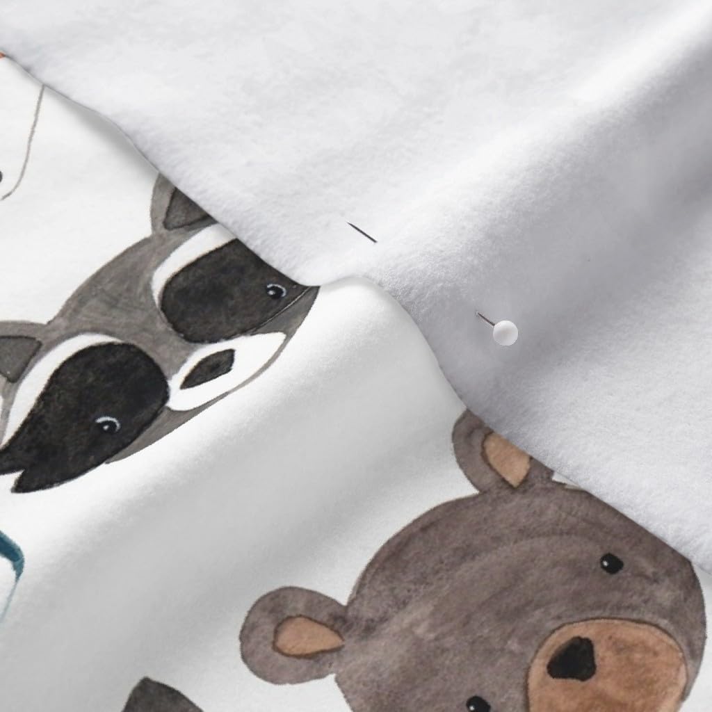Spoonflower Fabric - Forest Animal Woodland Fox Deer Bear Hedgehog Owl White Brown Orange Printed on Polartec(R) Fleece Fabric by The Yard - Sewing Blankets Loungewear and No-Sew