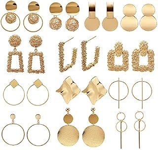 TOEECY 13 Pairs Gold Statement Drop Dangle Earrings Set for Women and Girls Metal Retro Fashion Big Geometric Abstract Drop Earrings Hoop Earrings
