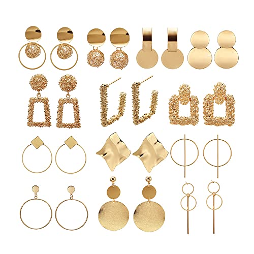 TOEECY 13 Pares Pendientes Colgantes Para Mujer Niñas Grandes Pendientes Redondos Cuadrado Bola Geométricos Metal Conjunto Colgante Pendientes de Moda Cover