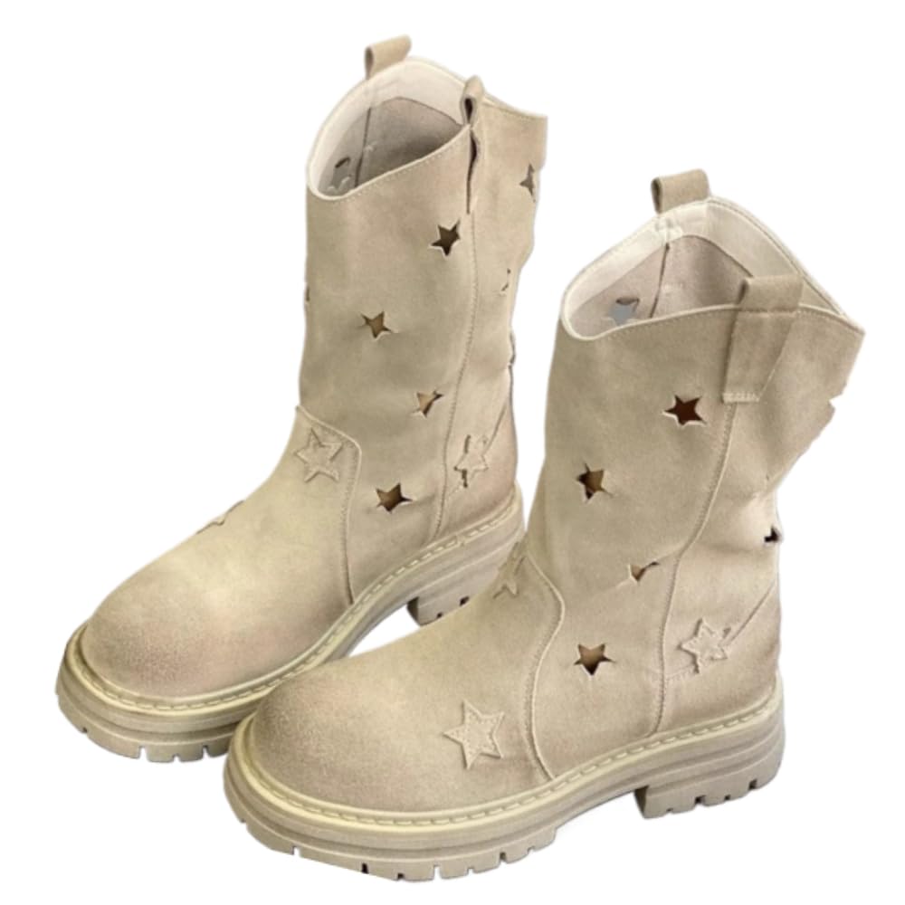 Goth Cowgirls Boots Short Emo Shoes Rave Booties Star Grunge Combat Women Girls Plus Size Trendy - Neutral