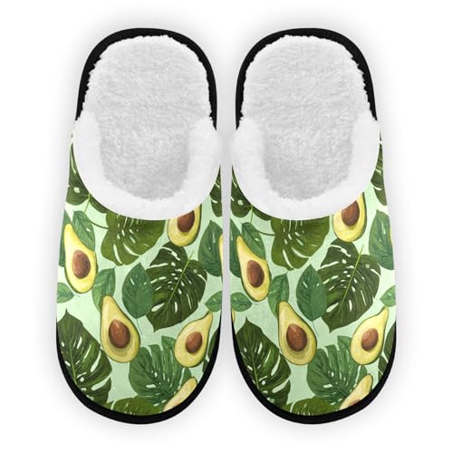 Painted Green Avocado Slippers For Women Men Soft Memory Foam Non-Slip Fruit Winter Indoor House Shoes Travel Slipper