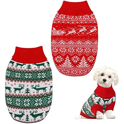 Pedgot 2 Pack Christmas Pet Sweaters Xmas Dog Holiday Sweaters Funny Pet Costume Christmas Pet Warm Clothes Reindeer, Christmas Tree, Snowflake Knitwear for Cats or Dogs (Large) Cover