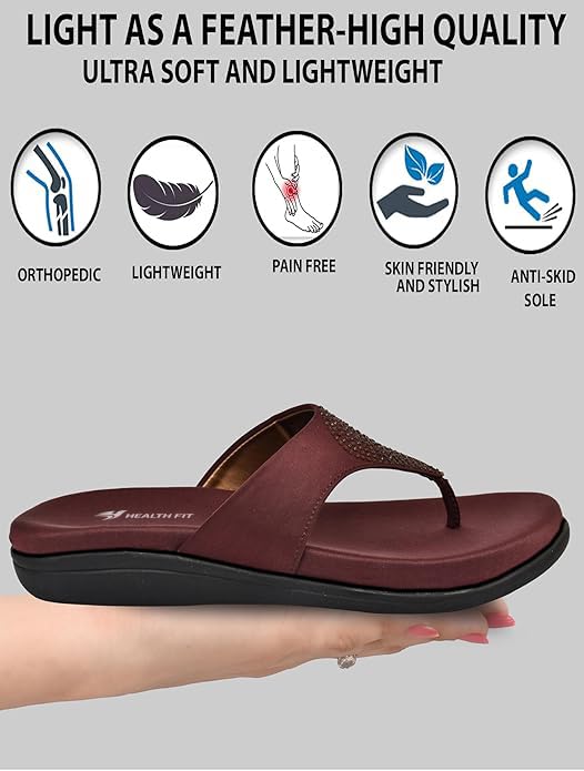 Image of HEALTH FIT EXTRA SOFT Women's Comfortable Memory Foam Doctor Slippers /Flip-Flops|Fashionable Casual & Stylish|Lightweight & Breathable|Outdoor Synthetic Casual Chappals Sandals Ladies & Girls HF21