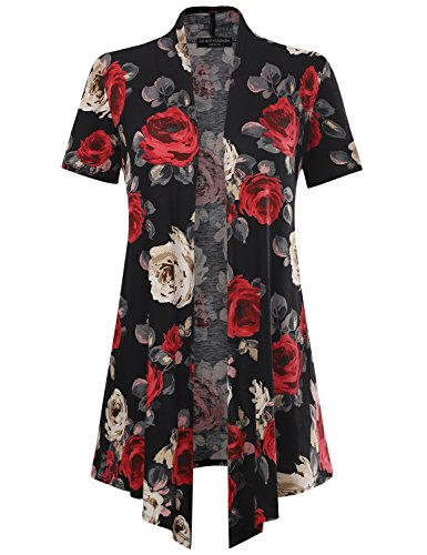 AMORE ALLFY Women's Soft Drape Floral Cardigan Short Sleeve Red 61068 Small