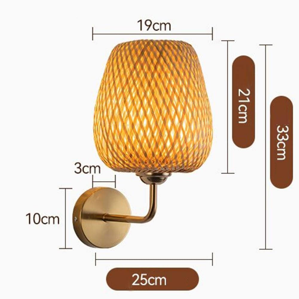 Lampa Ścienna LED Boho Wnętrze Złoto Ściemniacz Pilot Lampka Bohol Rattan Bez Podłączenia do Prądu Lampy Ściennej Retro Timer, 2 sztuki Bateria Lampa Salonowa Bambus Ręcznie Tkana USB Ładowalna