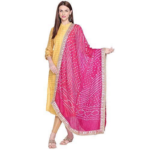 Woman's Bandhini Silk dupatta with Gotta Patti Border.