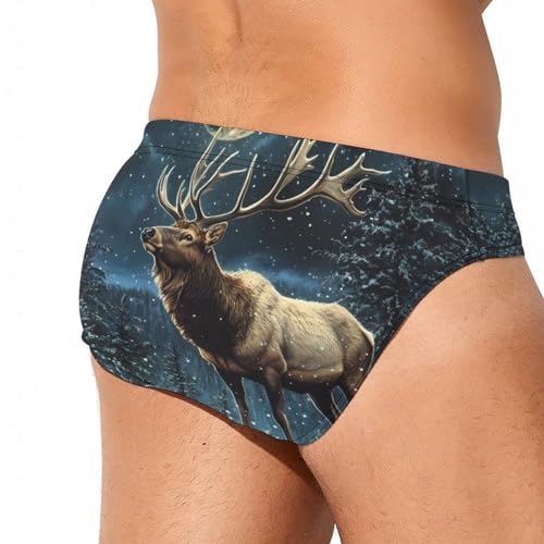 Deer in Winter Moon Printed Swim Briefs for Men Sexy Bikini Swimwear Elastic Beach Trunks Bathing Suit4