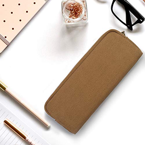 Image of Pencil Pen Case, Canvas Pencil Pouch Big Capacity Pen Bag with Zipper Durable Stationary Storage Bag for Adult Students Officers