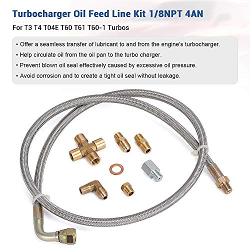Ptnhz Universal Turbo Oil Feed Line Oil Return Line Oil Drain Line Kit 1/8 Npt 4An T3 T4 T3/T4 T04E T70 T66 T67 Gt35 Gt45 #TOP1