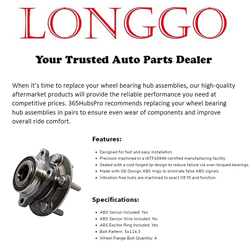 Longgo 515142 Front Wheel Bearing Hub Assembly 4X4 4Wd Replacement Parts For 2011-2014 Expedition | 2011-2014 F-150 | 2011-2014 Navigator | 6 Lug W/Abs #TOP7