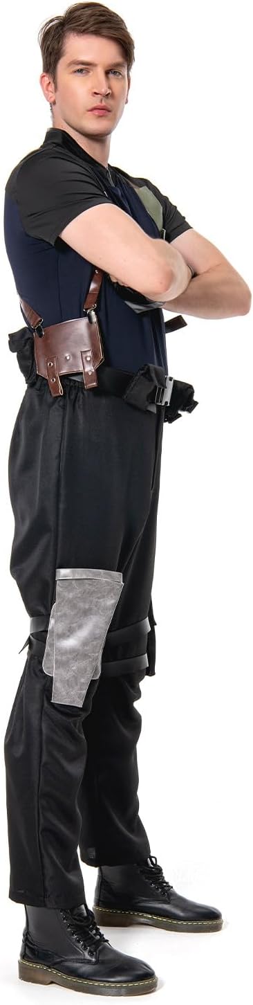 Mens Cosplay Jacket Pants Uniform Top Brown Belt Holster Gloves Halloween Costume