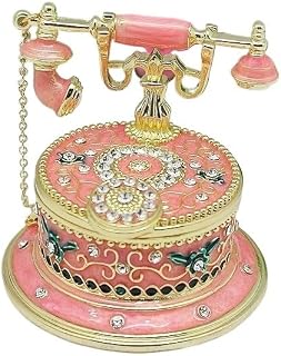 Telephone Jewelry Trinket Box Hinged Figurine Enamel Rhinestone Hand Painted Christmas Gift Keepsake Craft Collectible (Color : pink)