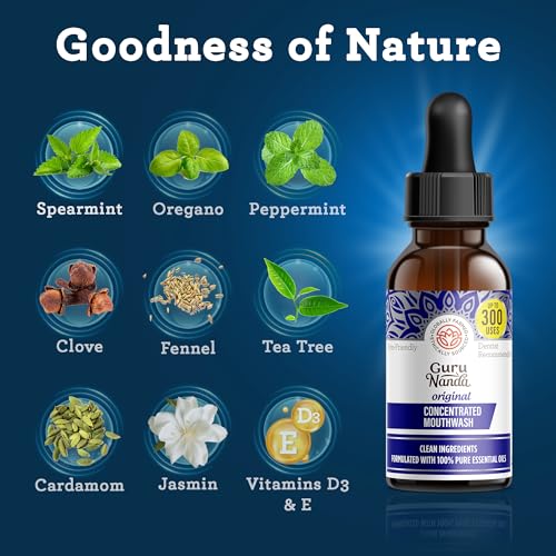 GuruNanda Concentrated Mouthwash (2 fl oz), Fluoride-Free, Mint Mouthwash with Natural Essential Oils, Supports 300 Rinses, Aids in Fresh Breath - Image 3