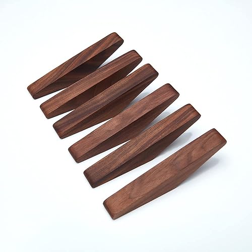 Miniatura 5 de Paquete de 6 ganchos de pared de madera, diseño minimalista de nogal negro, gancho resistente para bata, ganchos de madera rústicos montados en la