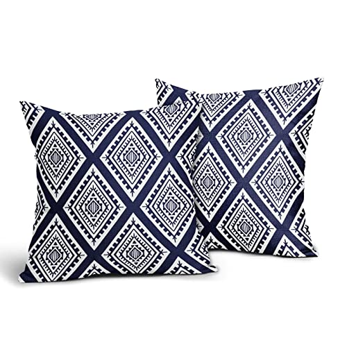 Navy Blue Boho Cushion Cover Decorative Throw Pillow Cover 18X18 Inch Set Of 2 Spring Summer Geometric Pillow Covers Square Linen Modern Pillow Cover For Living Room Sofa Patio Couch Bed Outdoor Decor #TOP8
