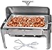 Tiger Chef Chafing Dish Buffet Set - Stainless Steel Chafer - Roll-Top Chaffing Dishes 8 Quart and Plastic Salad Tong - Chafer and Buffet Warmer Set