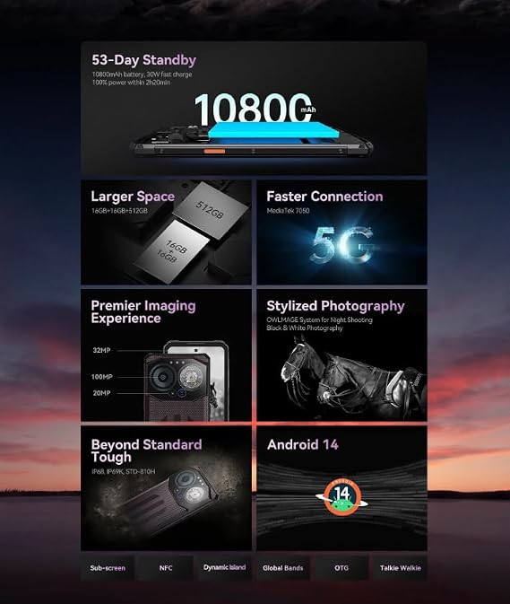 B3 Pro Rugged Smartphone 5G 6.6'' 16GB 512GB 100MP Camera 10800mAh 30W Fast Charge Android 14 NFC Mobile Phone