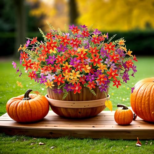 Ammyoo Artificial Fake Flower Plants Arrangements For Outdoor Spring Summer Decoration,12-Pack Faux Silk Daisy Fake Eucalyptus For Plants Colorful Realistic Uv Resistant Outdoors Home Decor thumb #3