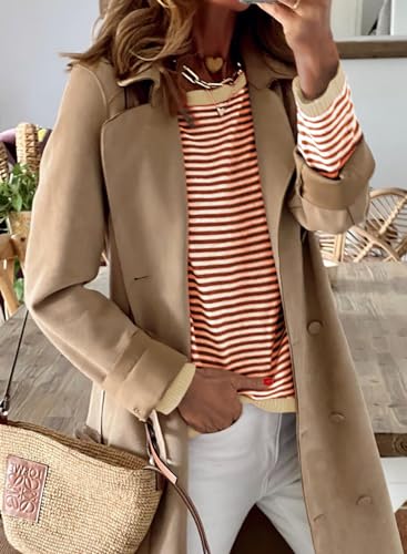 Image of Dokotoo Women's Long Sleeve Sweaters Casual Crewneck Fashion Fall Striped Color Block Shirts High Low Pullover Sweater Tops