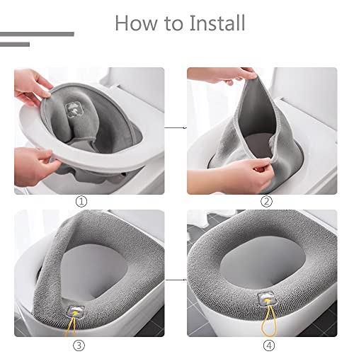 Colrid 4 Stück Toiletten Sitzbezug, Warmes Toilettensitzkissen, Toilettensitz Abdeckung, Waschbar Toiletten Sitzbezug, Dicker, Waschbar, Dehnbar, dür Die Meisten Toiletten Geeignet – Bild 6